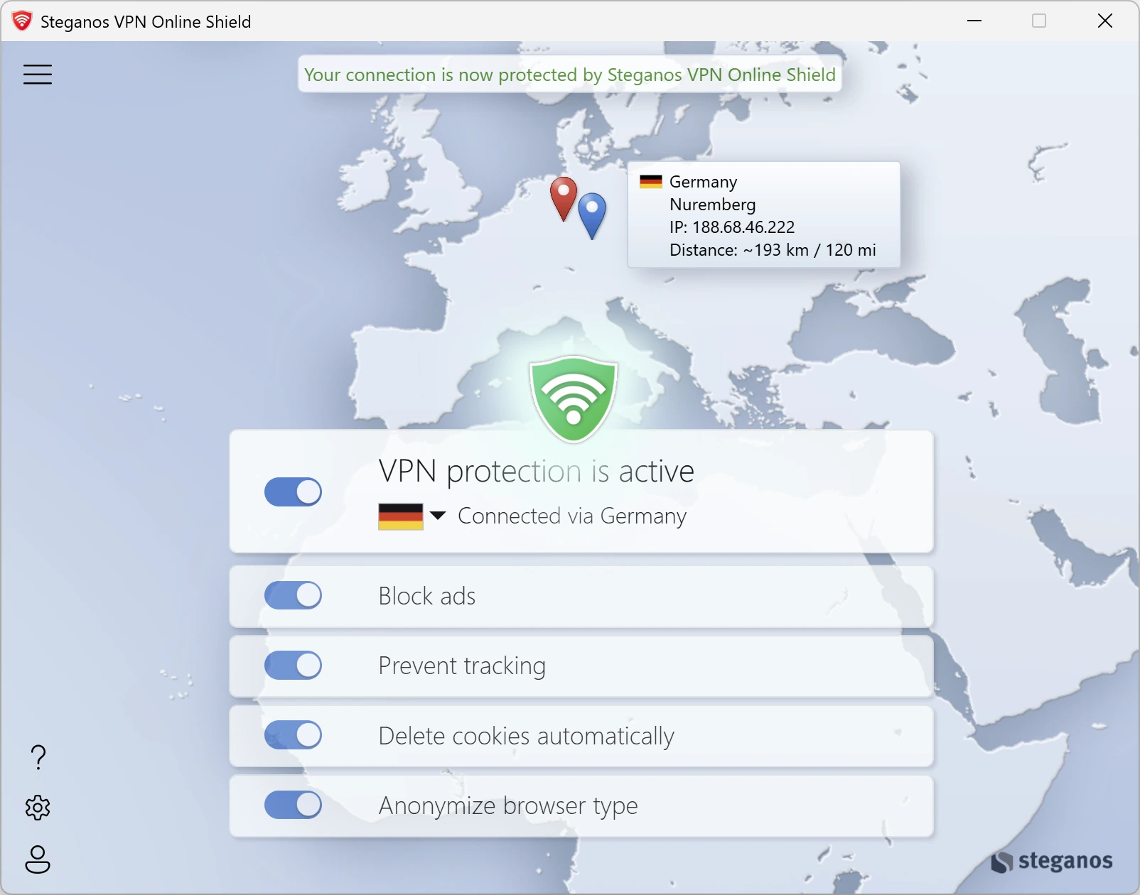 Steganos VPN Online Shield on Windows